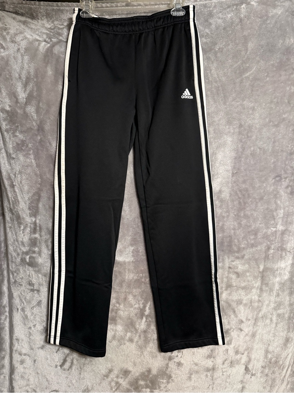 Adidas Essentials Kids Black Track Pants with White Stripes